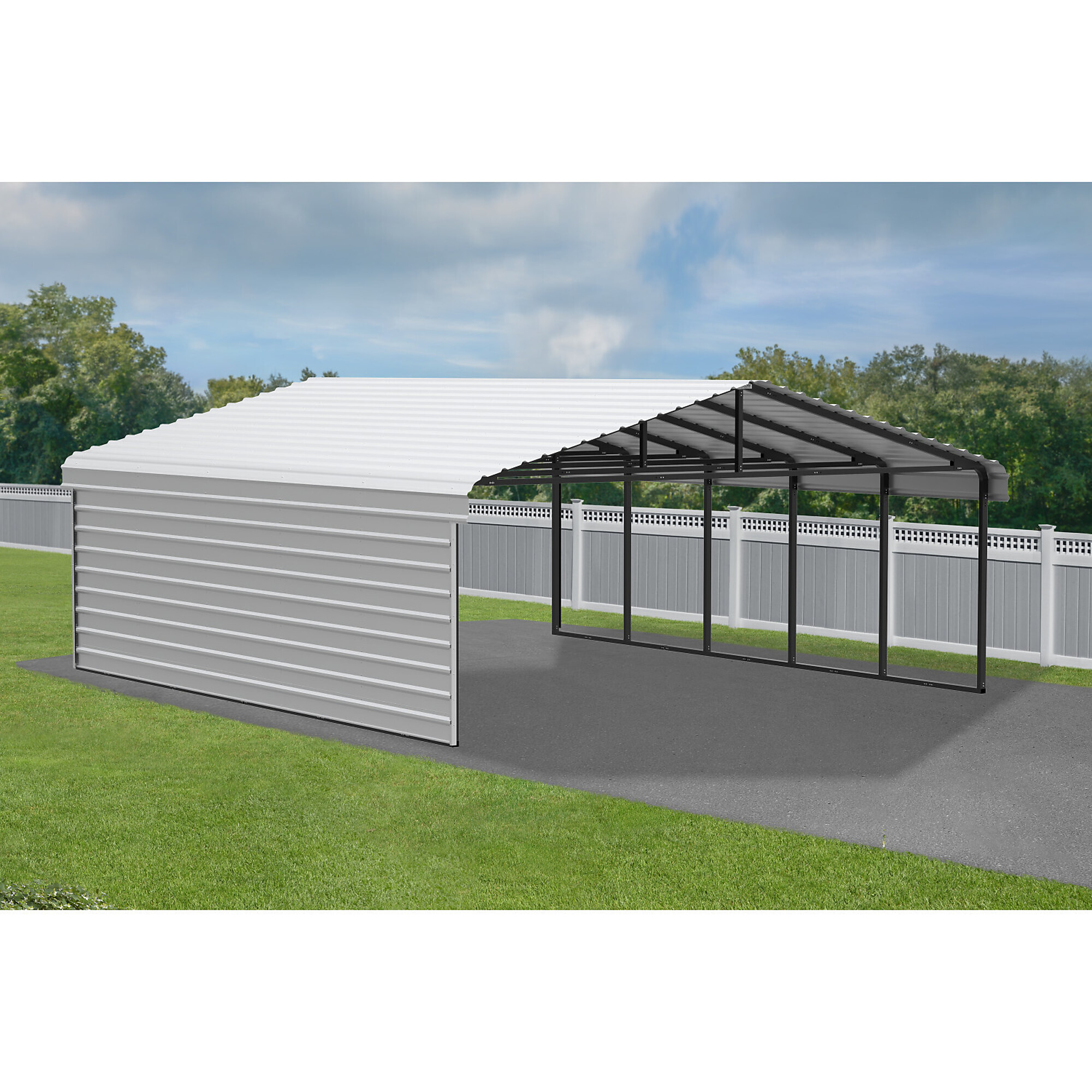 Arrow, Steel Carport w/ 1 Side Wall Kit 20x24x9 Width 243 in, Height 142.75 in, Cover Material Steel, Model# CPH202409ECL1